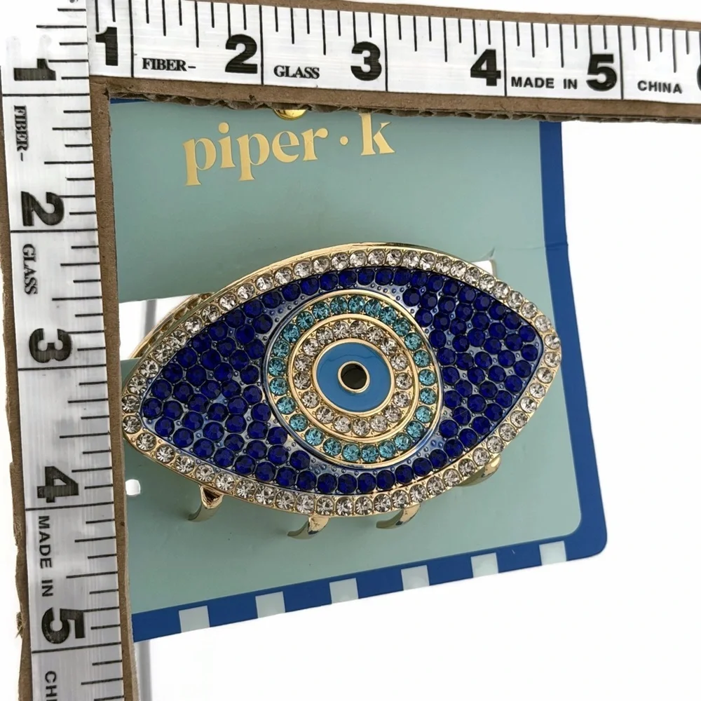 Piper K Evil Eye Hair Claw Clip Gold Tone Blue Silver Rhinestones